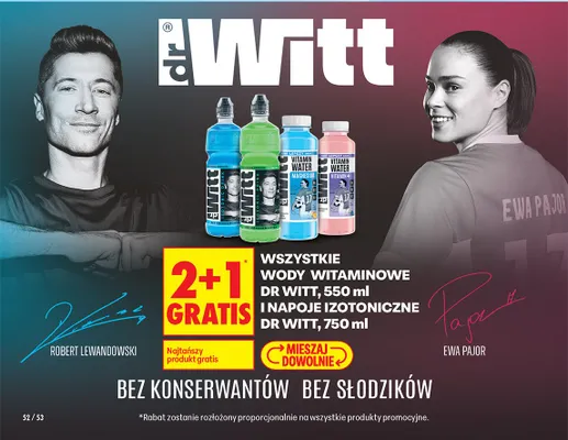Wszystkie wody witaminowe 550 ml i napoje izotoniczne 750 ml Dr Witt 2+1 GRATIS promocja w Biedronka