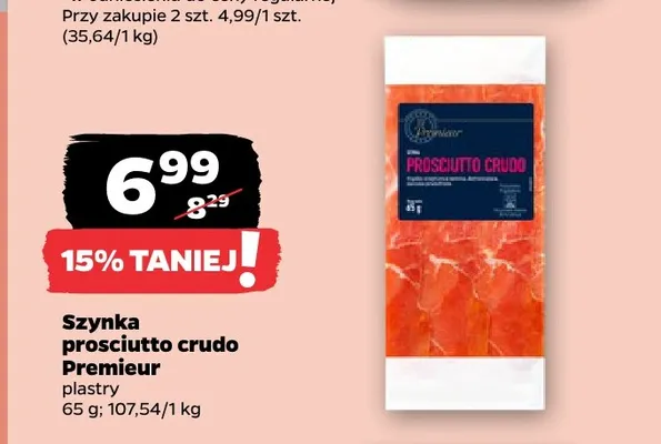 Szynka prosciutto crudo plastry Premier promocja w Netto