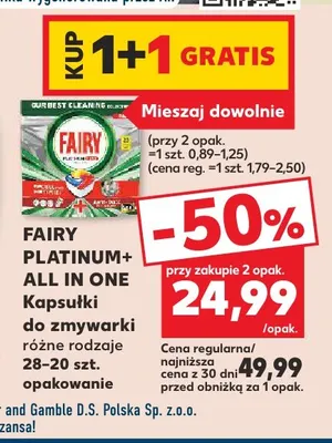 Kapsułki do zmywarki Platinum+ All in One Fairy promocja w Kaufland