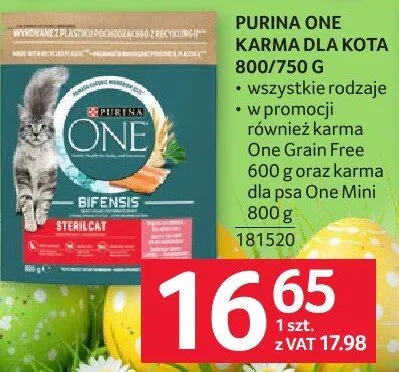 Karma dla kota Purina One 800/750 g wszystkie rodzaje promocja w Selgros
