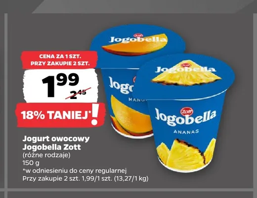 Jogurt owocowy Zott Jogobella ananas promocja w Netto