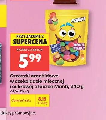 Orzeszki arachidowe w czekoladzie mlecznej i cukrowej otoczce Monti promocja w Biedronka