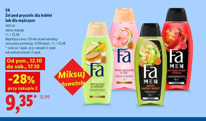 Żel pod prysznic dla kobiet Fa Soft Pink Jasmine & Oil promocja w Lidl