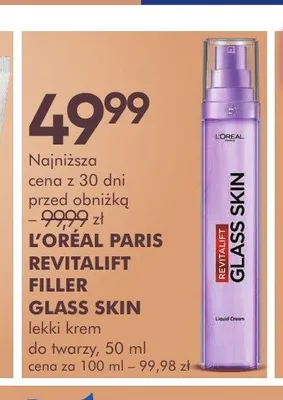 Lekki krem do twarzy L'Oréal Paris Revitalift Filler Glass Skin promocja w Super-Pharm