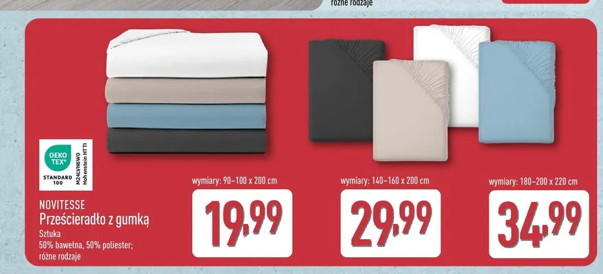 Prześcieradło z gumką NOVITESSE 140-160x200 cm promocja w Aldi