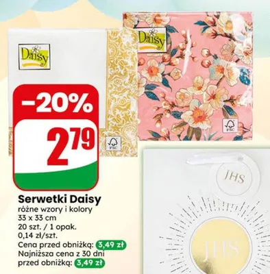 Serwetki Daisy różne wzory i kolory 33x33cm promocja w Dino
