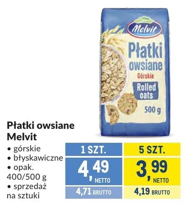 Płatki owsiane górskie Melvit promocja w Makro