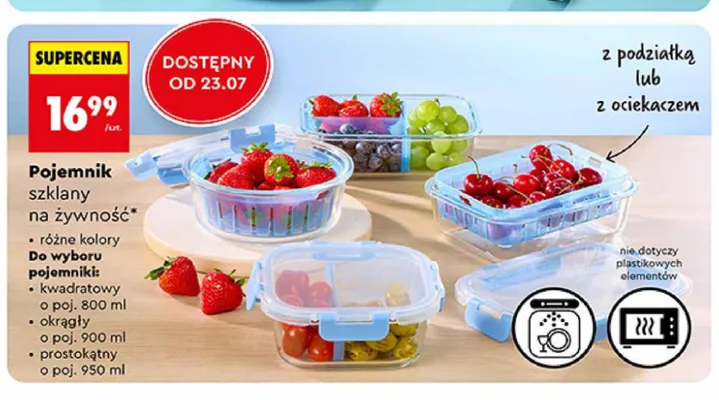 Pojemnik szklany na żywność prostokątny 950 ml promocja w Biedronka