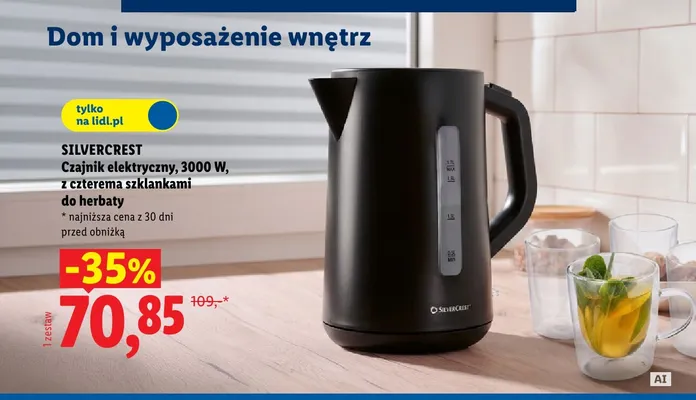 Zestaw czajnik elektryczny Silvercrest z czterema szklankami do herbaty promocja w Lidl