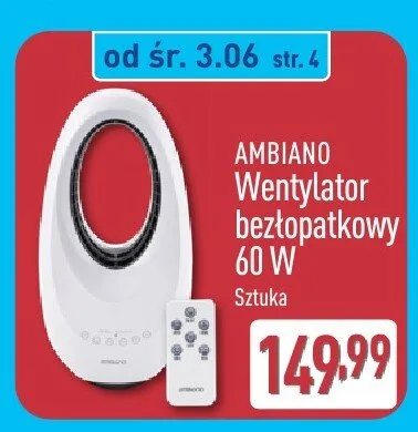 Wentylator bezłopatkowy AMBIANO 60W promocja w Aldi