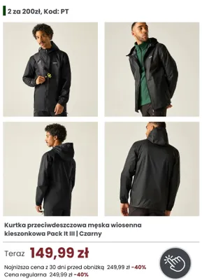 Kurtka przeciwdeszczowa męska wiosenna kieszonkowa Regatta Pack It III promocja w Regatta