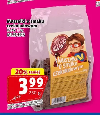 Muszelki o smaku czekoladowym Mlekers promocja w Prim Market