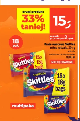 Draże owocowe Skittles Fruits 18-pak 18 g promocja w Dealz