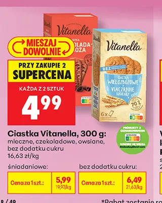 Ciastka bez dodatku cukru Vitanella promocja w Biedronka