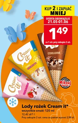 Lody rożek Cream it promocja w LEWIATAN