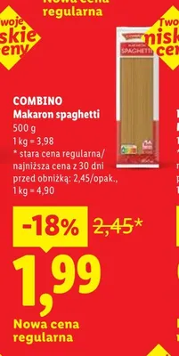 Makaron spaghetti Combino promocja w Lidl