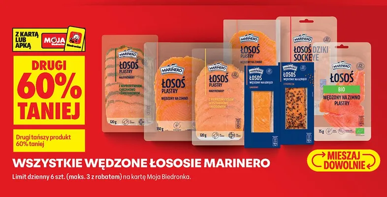 Łosoś plastry marynowany z koprem i sosem chrzanowo-śmietanowym Marinero promocja w Biedronka
