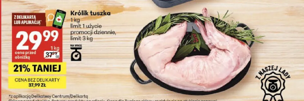 Królik tuszka promocja w Delikatesy Centrum