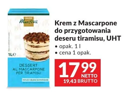 Krem z Mascarpone do przygotowania deseru tiramisu UHT Martini promocja w Makro