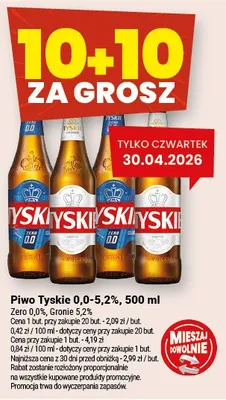 Piwo Tyskie 0,0-5,2% Zero Gronie promocja w Twój Market