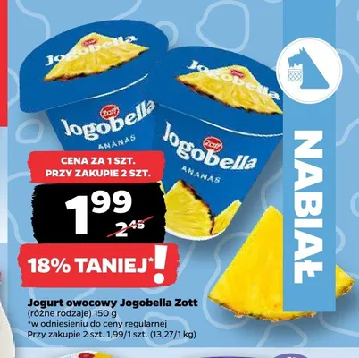Jogurt owocowy Jogobella Zott ananasowy promocja w Netto