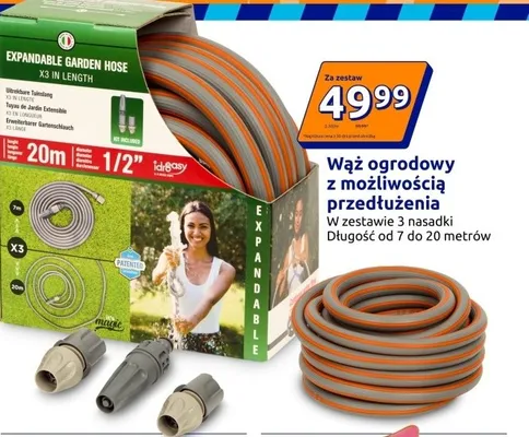 Wąż ogrodowy z możliwością przedłużenia z 3 nasadkami 7-20m promocja w Action