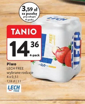 Piwo bezalkoholowe Lech Free 4-pak 500ml promocja w Intermarche