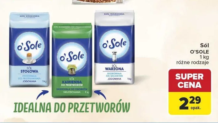 Sól stołowa jodowana O'Sole 1 kg promocja w Carrefour