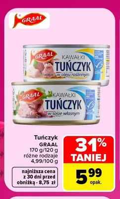Tuńczyk kawałki w sosie własnym Graal promocja w Carrefour