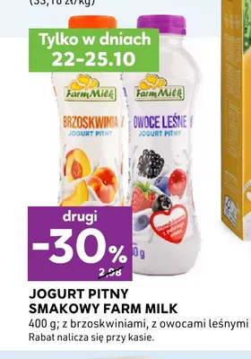 Jogurt pitny smakowy Farm Milk z brzoskwiniami promocja w Stokrotka
