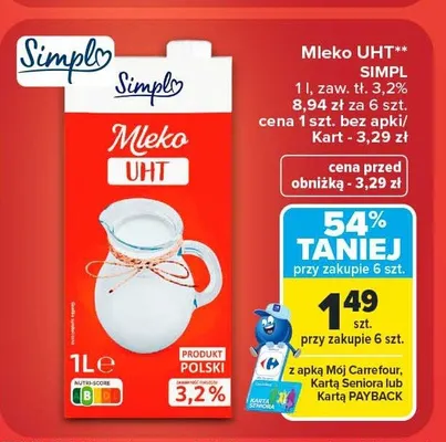 Mleko UHT 3,2% Simpl promocja w Carrefour Market