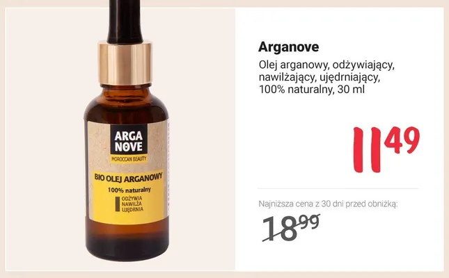 Olej arganowy Arganove odżywiający nawilżający ujędrniający 100% naturalny promocja w Rossmann