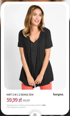 Bluzka damska 2 w 1 z dekoltem Hirt promocja w bonprix