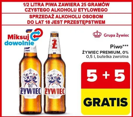 Piwo premium, 0% 0,5l butelka zwrotna promocja w Carrefour Market