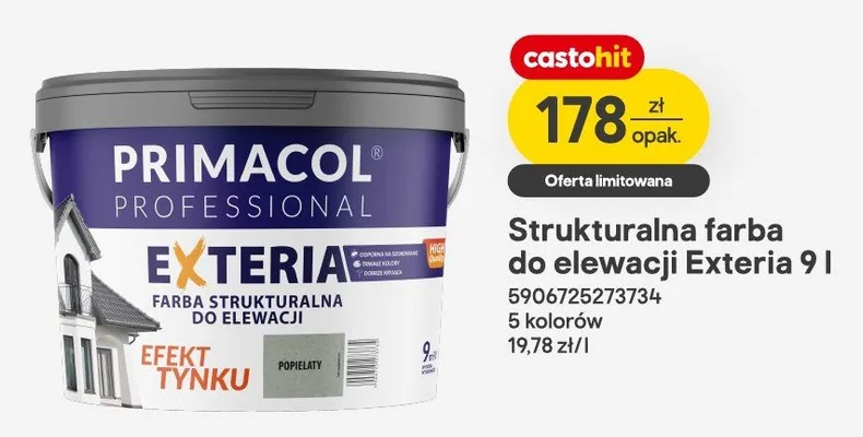 Farba strukturalna do elewacji Primacol Professional Exteria promocja w Castorama