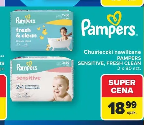 Chusteczki nawilżane Pampers Sensitive 2-pak promocja w Carrefour