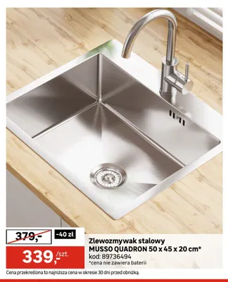 Zlewozmywak stalowy Musso Quadron 50x45x20 cm promocja w Leroy Merlin
