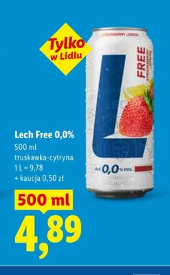 Piwo bezalkoholowe Lech Free 0,0% truskawka-cytryna promocja w Lidl