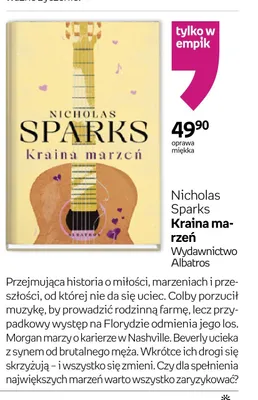 Książka Kraina marzeń Nicholas Sparks Wydawnictwo Albatros oprawa miękka promocja w Empik