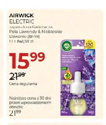 Zapas do odświeżacza Electric Pola Lawendy & Niebieskie Dzwonki Airwick promocja w Drogerie Jawa
