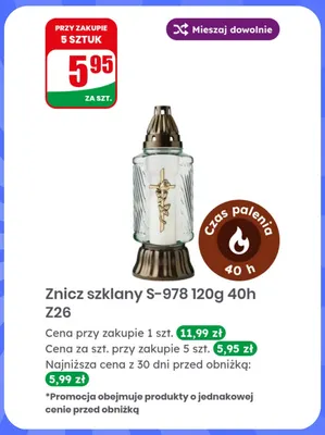 Znicz szklany S-978 120 g 40h Z26 promocja w Dino