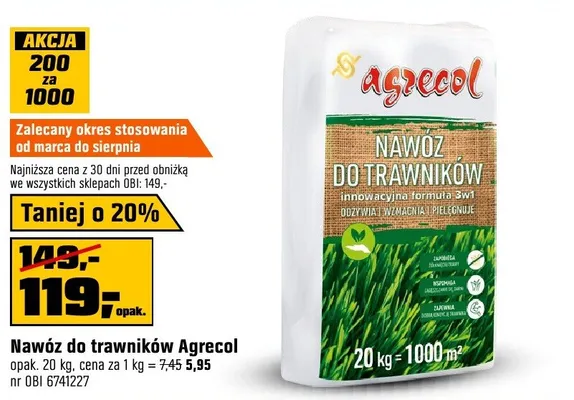 Nawóz do trawników agrecol promocja w OBI