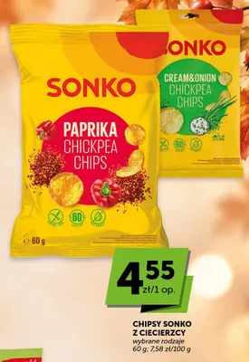 Chipsy Sonko z ciecierzycy papryka promocja w Groszek
