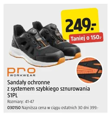 Sandały ochronne z systemem szybkiego sznurowania S1PL PRO WORKWEAR promocja w Jula
