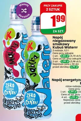 Napój niegazowany smakowy Kubuś Waterrr promocja w Dino