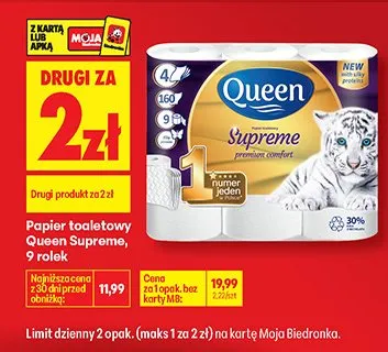 Papier toaletowy Queen Supreme, 9 rolek promocja w Biedronka