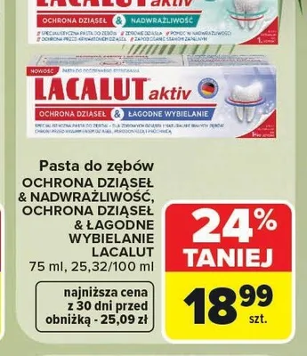 Pasta do zębów Lacalut Aktiv Ochrona Dziąseł & Łagodne Wybielanie promocja w Carrefour Market