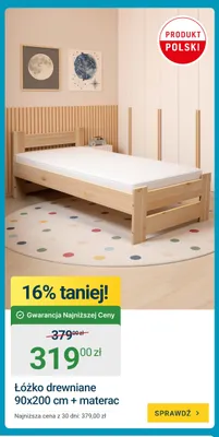 Łóżko drewniane 90x200 cm + materac promocja w ERLI
