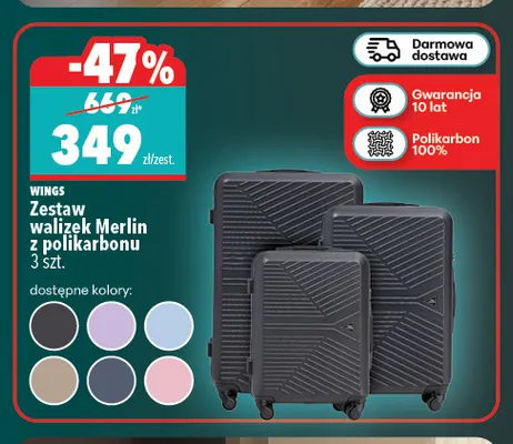 Zestaw walizek Merlin z polikarbonu 3 szt. Wings promocja w Biedronka Home