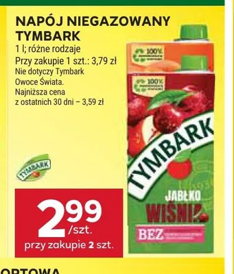 Napój niegazowany Tymbark Jabłko Wiśnia promocja w Stokrotka